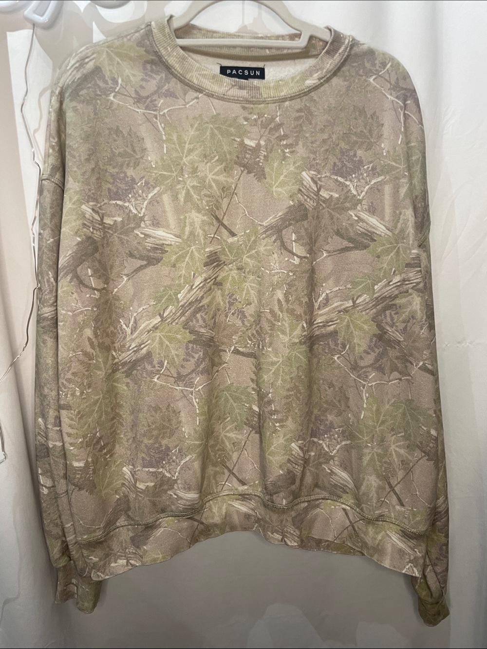 PacSun Men's Crewneck Sweater in Green and Brown Camo